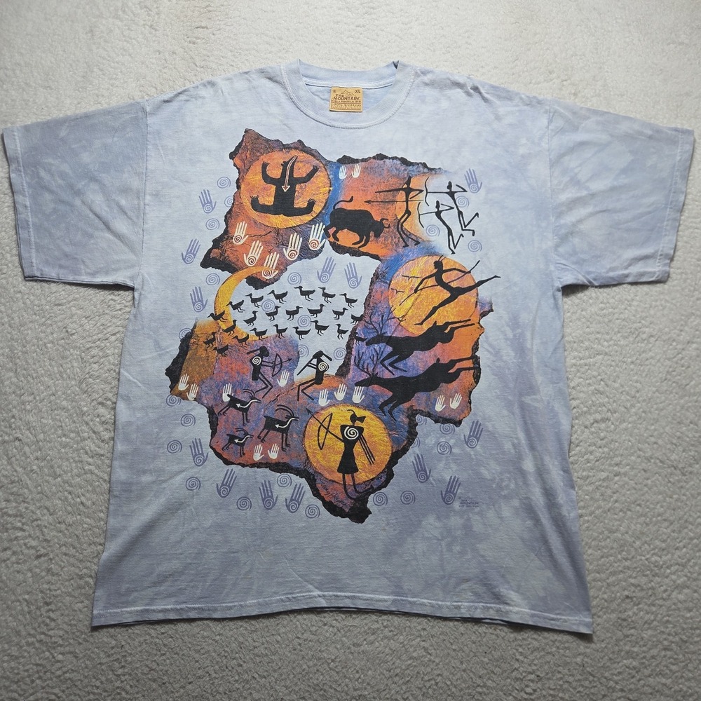 Vintage The Mountain Native American Hunting Art Tie Dye T Shirt Purple Sz XL
